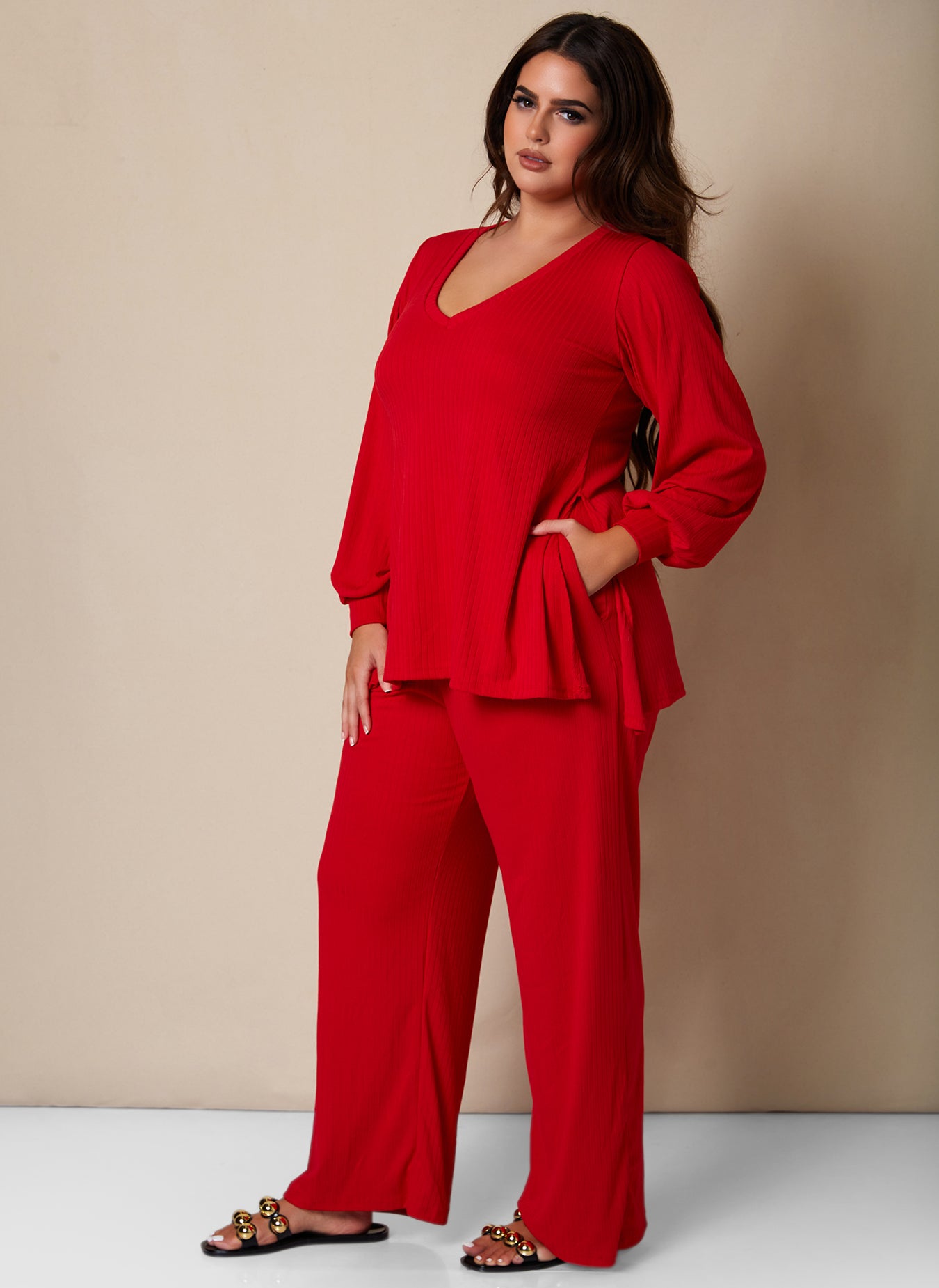 Time To Chill Ribbed Double Slit Oversized Top