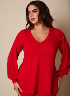 Time To Chill Ribbed Double Slit Oversized Top