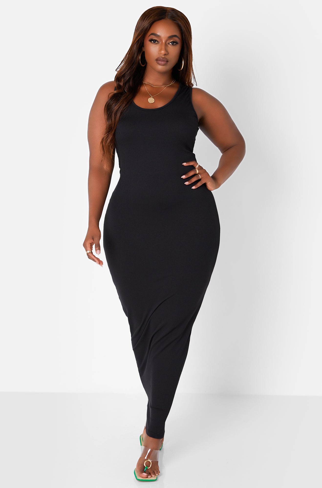 Turning Heads Ribbed Tank Maxi Bodycon Dress - Black