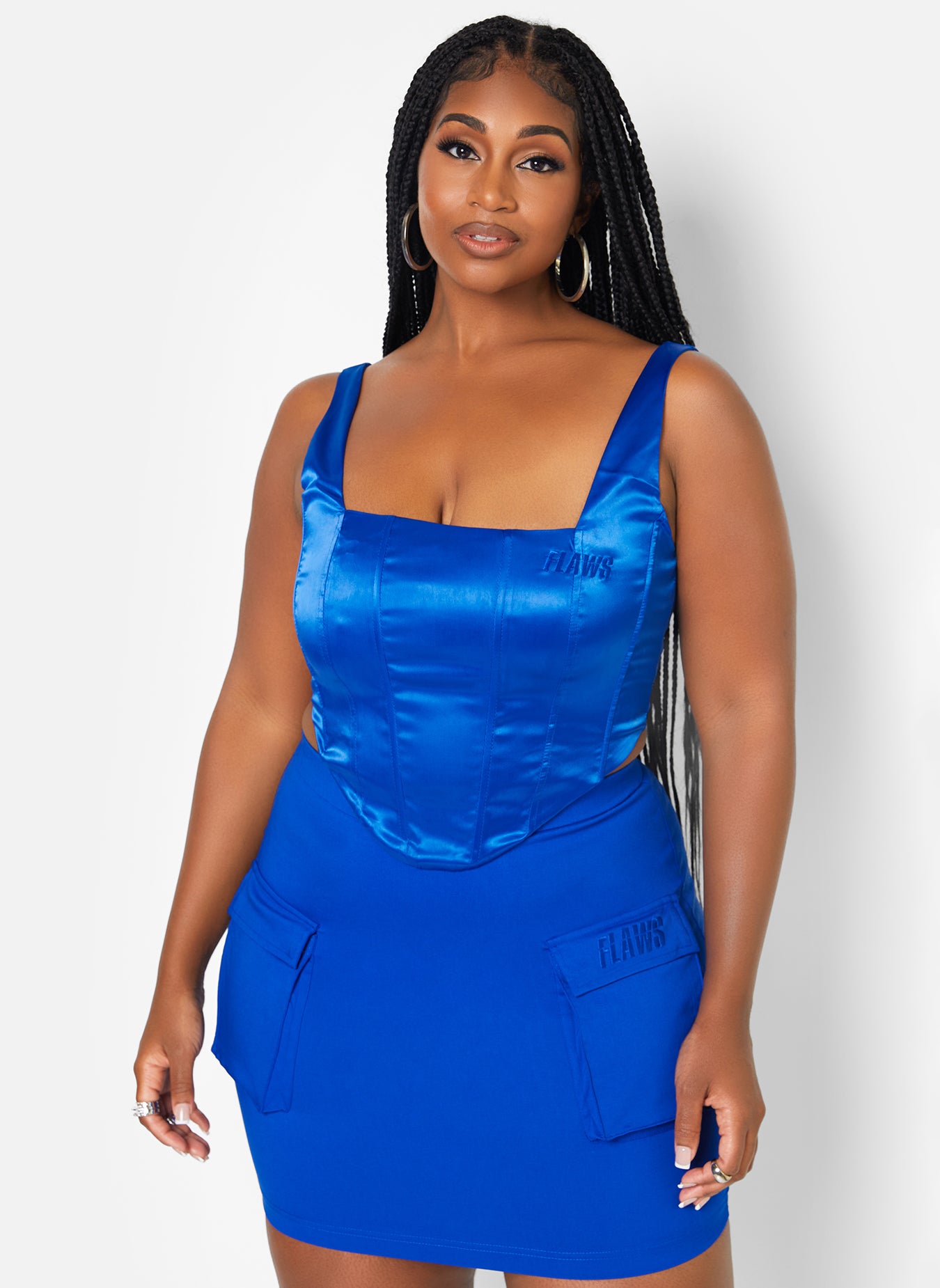 Flaws X REBDOLLS Upgrade Satin Square Neck Corset Top - Royal Blue