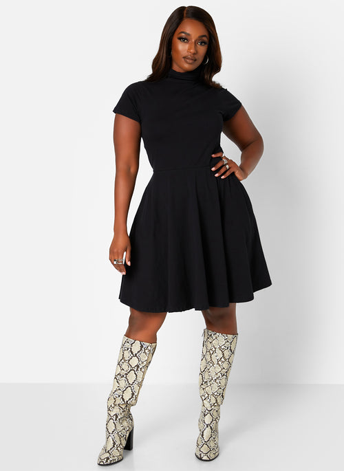 Win Me Over Turtleneck Mini Skater Dress W. Pockets