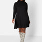 Black Keri Ribbed Turtleneck Mini Shift Dress W. Pockets Plus Sizes