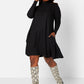Black Keri Ribbed Turtleneck Mini Shift Dress W. Pockets Plus Sizes