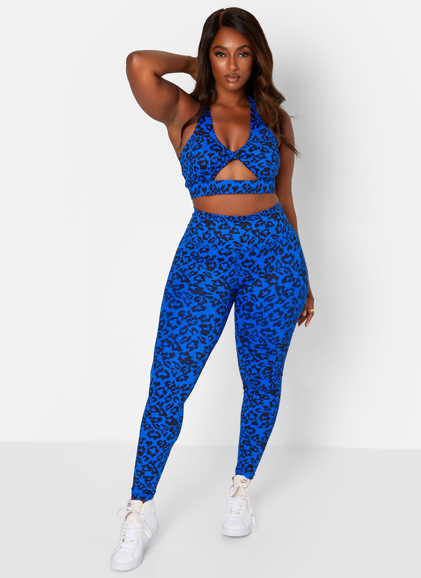 Blue Work It Out Leopard Classic High Waist Sports Leggings Plus Sizes