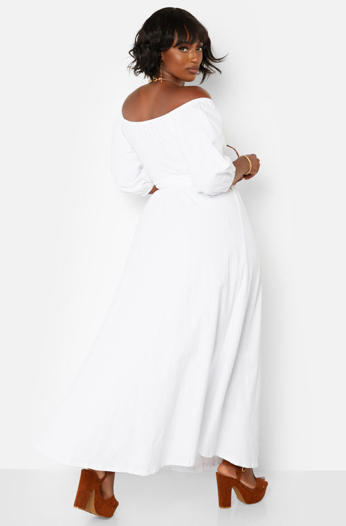 White Puff Sleeve Skater Maxi Dress