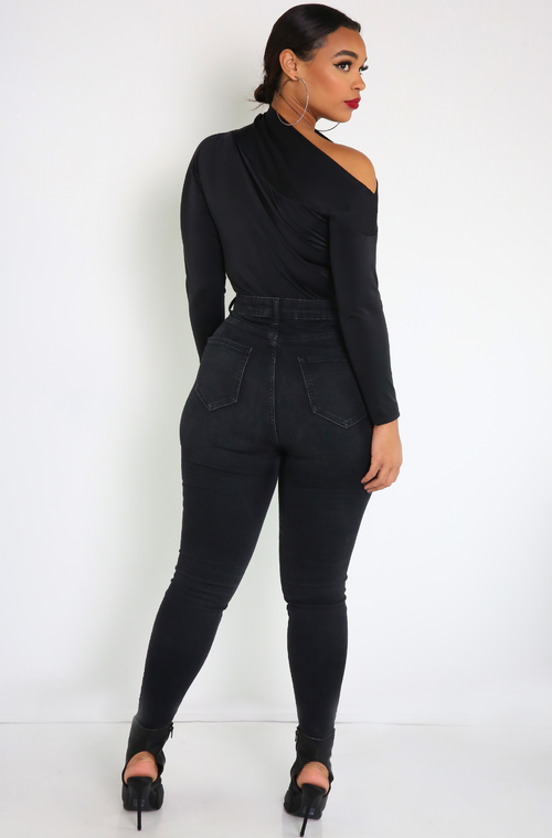 Black Drop Shoulder Bodysuit Plus Sizes 