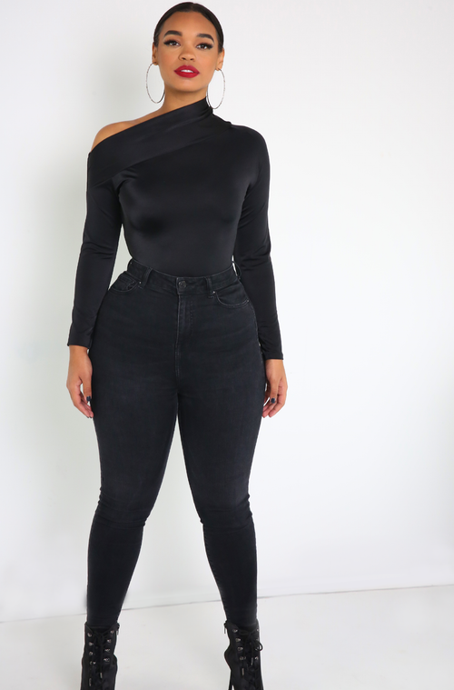 Black Drop Shoulder Bodysuit Plus Sizes 
