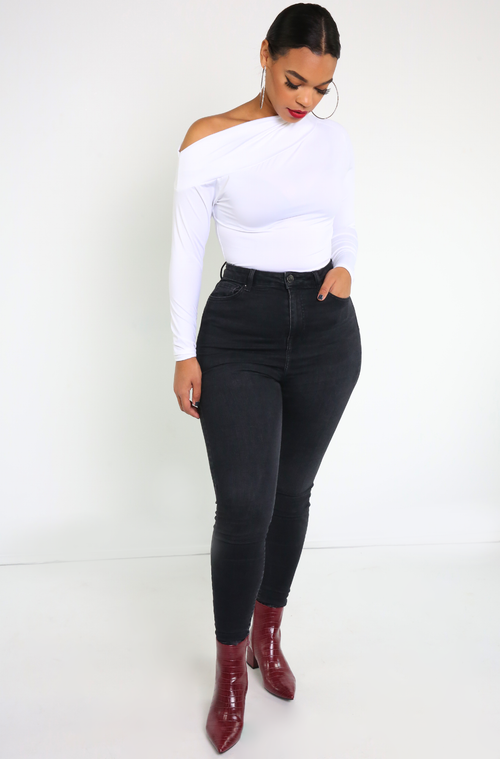 White Drop Shoulder Bodysuit Plus Sizes 